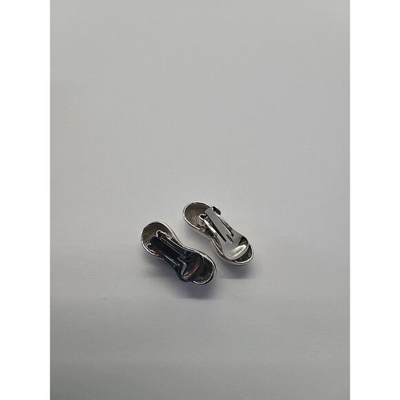 Silver Tone Clip On Earrings Double Teardrop Modern Minimalist High Polish State - Picture 10 of 12